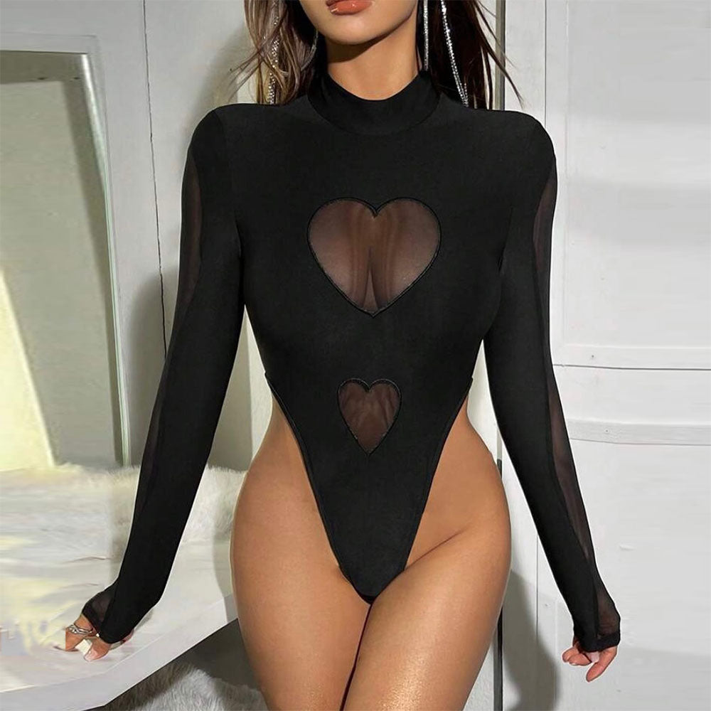 Love Mesh Jumpsuit für Damen – Sexy Schwarzer Netz-Overall